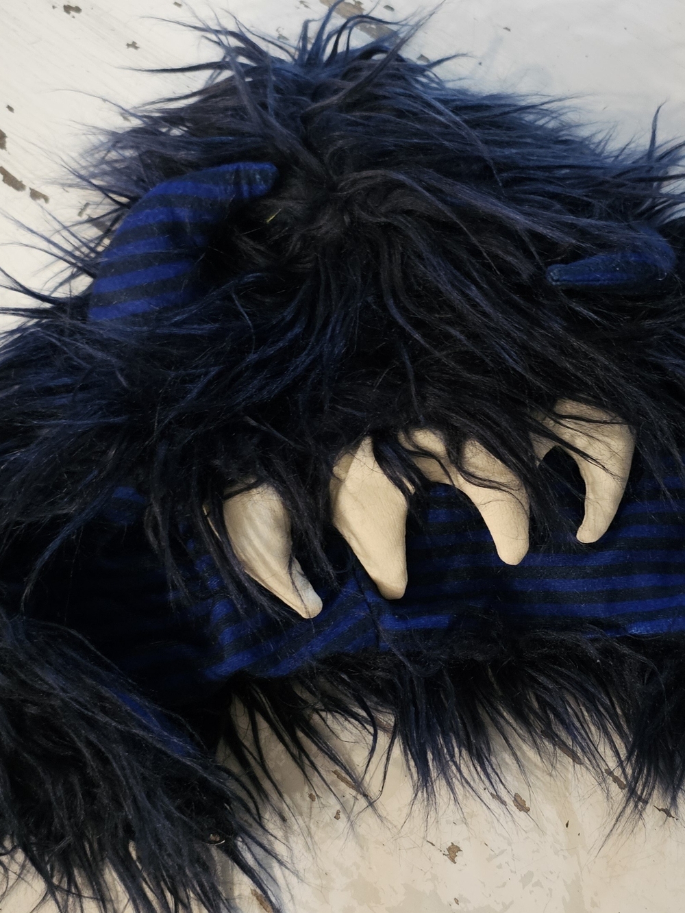 Target Blue Striped Faux Fur Fuzzy Monster Hat OSFM Youth